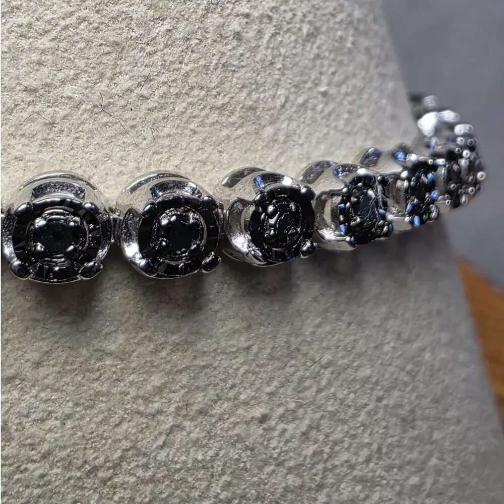1.0ctw Natural Black Diamond Tennis Bracelet 925 Sterling Silver 7